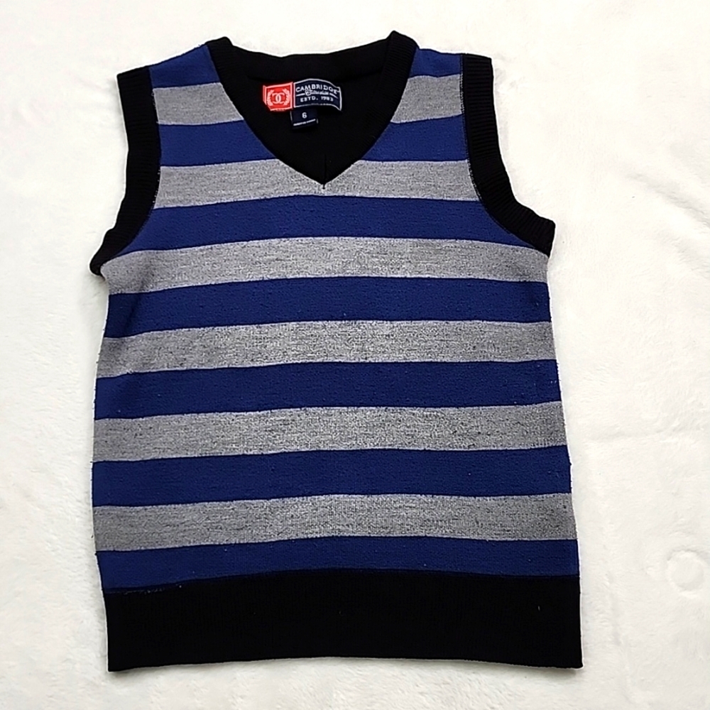 Boy's Blue And Gray Striped Sweater Vest 6
